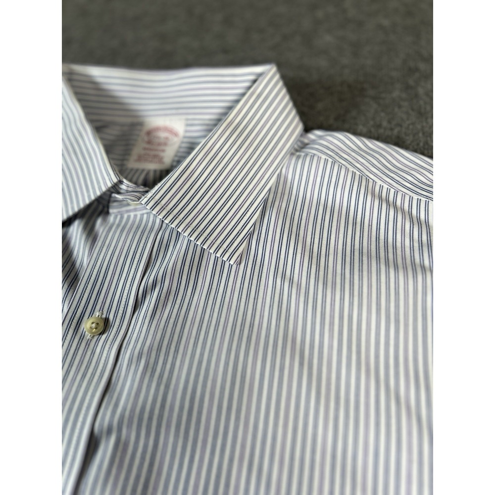 Brooks Brothers Madison Men's Polo Shirt Size 17.5 35 Button-Down Black Striped